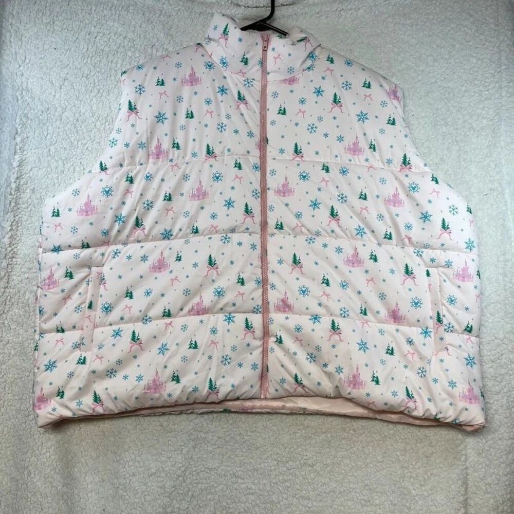Disney Pink Princess Castle Snowflake Puffer Jacket Girls 3X NWT
